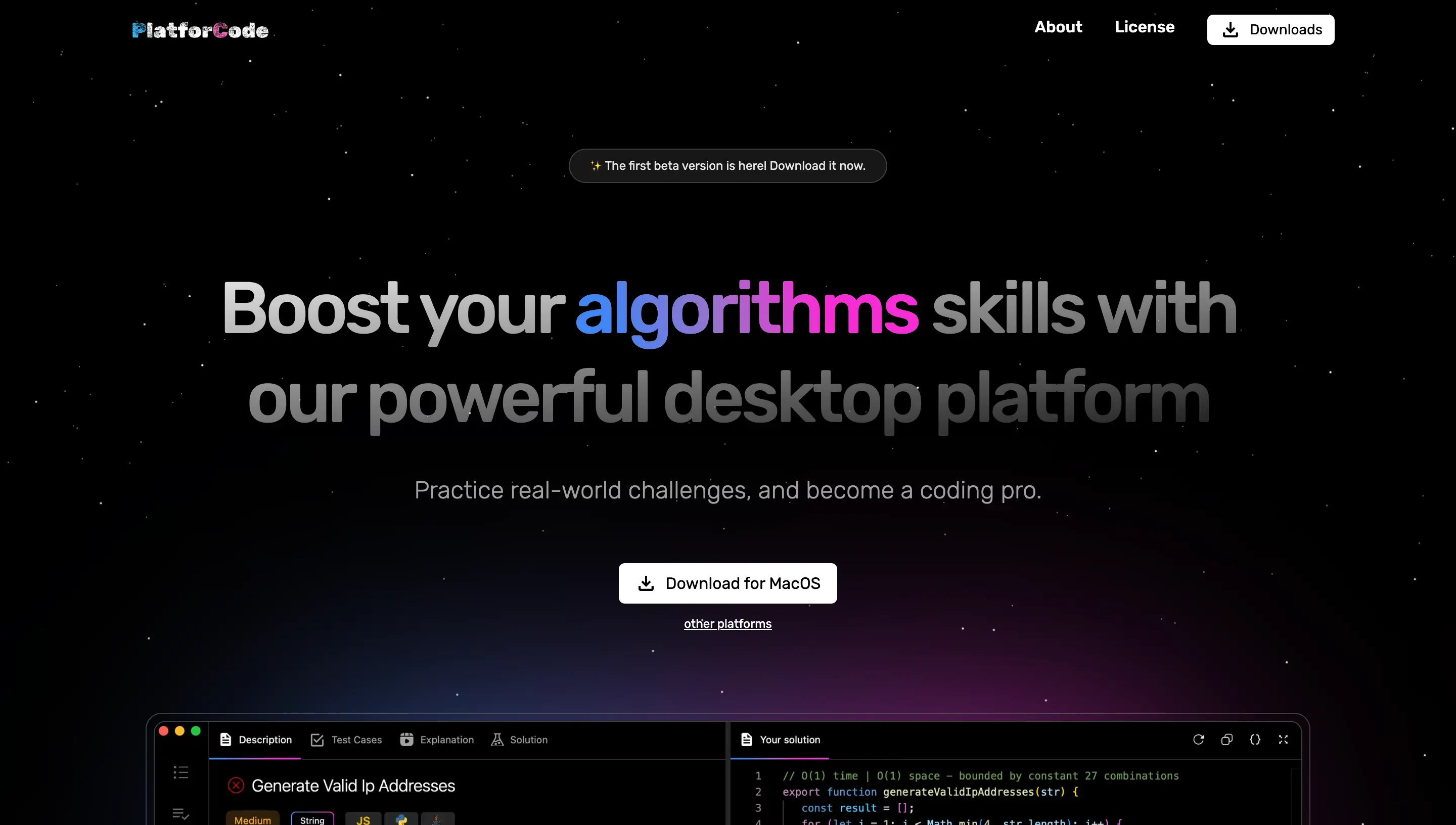 PlatforCode desktop app preview for the blog post